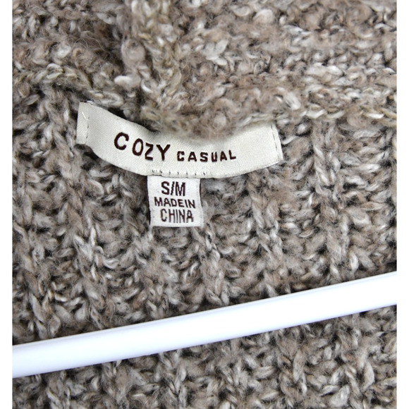 Cozy Casual Hooded Cardigan Women S/M Oversized Brown Knit Open Front Sweater - Picture 2 of 9